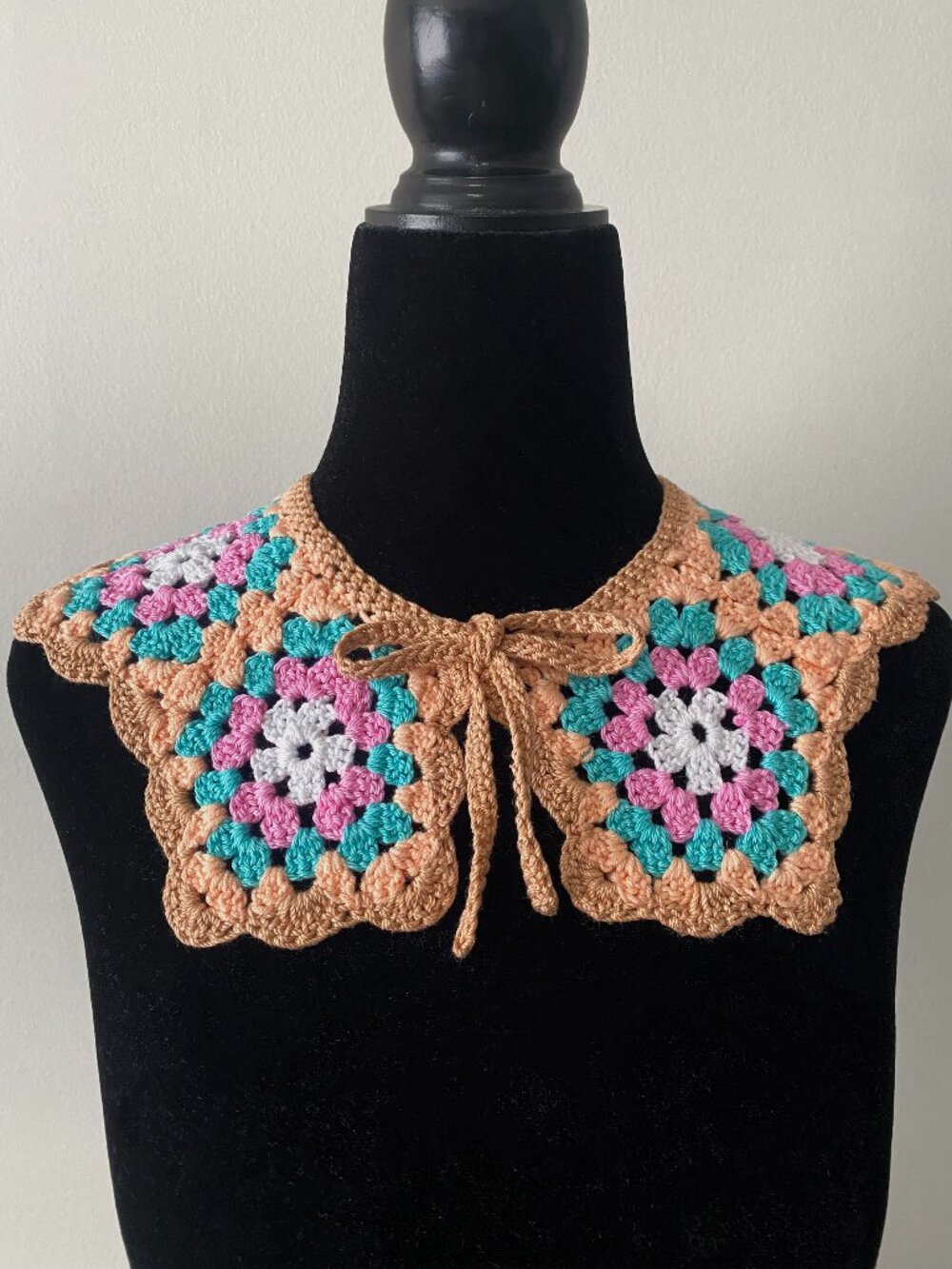 Handmade Crochet Orange Teal Pink White Collar Neckwear Accessory